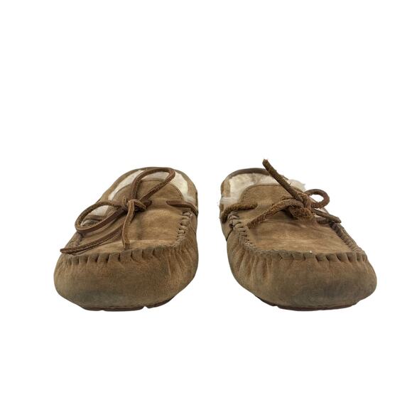 Ugg Sheepskin Lined Moccasin Slippers Tan Suede Womens 5 ASIS FLAWS - Picture 3 of 7